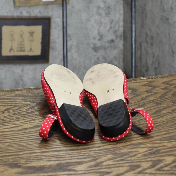 The Tog Shop Womens Vintage Open Toe Flats with Strap Red White Polka Dot 6M - Picture 6 of 7